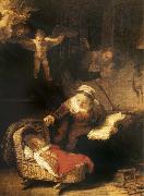 Rembrandt van rijn The Sacred Family with angeles oil painting artist